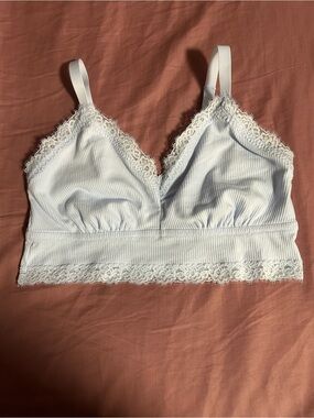 aerie Light Blue Lace-Trim Ribbed Bralette Size XL